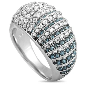 Swarovski Luxury Rhodium-Plated Stainless Steel Black and Clear Crystals Rin... - Picture 1 of 9