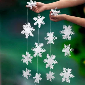 3m 3D White Christmas Snowflake Paper Garland - Picture 1 of 5