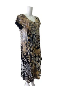 Jomhoy Maxi Dress Size 18 Women EU46 Vintage Brown Gold Cap Sleeve Zip Up V-Neck - Picture 1 of 11