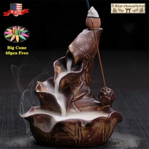 Ceramic Backflow Incense Burner Holder Buffalo Waterfall & 40pcs cones - Picture 1 of 5