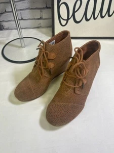 TOMS Wedge Boots 10015810 Women's Size 7 Tan Mini Cheetah Suede Booties - Picture 1 of 6
