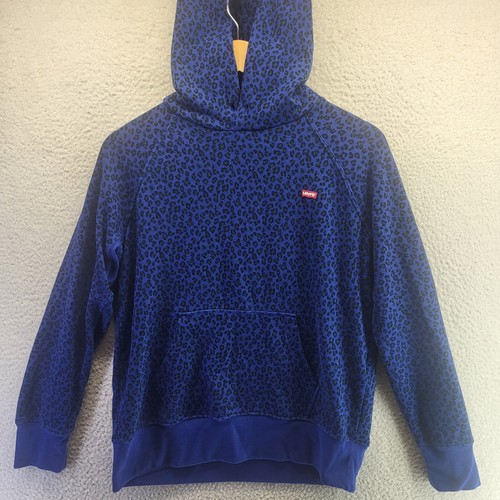 VETEMENTS Levi's Felpa con Cappuccio Donna XS Extra Small Blu Leopardato Pullover Logo