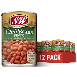 ( 12 Pack ) S & W Chili Pinto Beans, Vegan, Non-GMO, Natural Gluten-Free Beans. - Picture 1 of 4