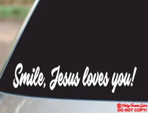 SMILE, JESUS LOVES YOU! Vinyl Decal Sticker Car Window Wall Bumper God Christian - Picture 1 of 2