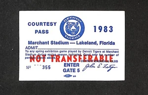 1983 DETROIT TIGERS SPRING TRAINING MARCHANT STADIUM SEASON PASS - Picture 1 of 2