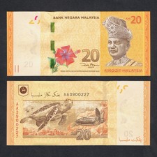 2011 MALAYSIA 20 RINGGIT P-54 UNC > HAWKSBILL TURTLES AA PREFIX