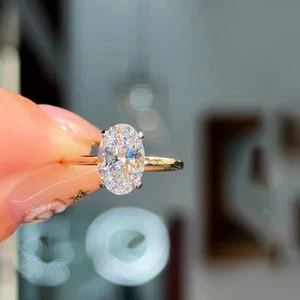 Gold Ring 14K Yellow IGI Certified Lab Created Oval Cut 2.20 Ct Diamond Wedding - Picture 1 of 11