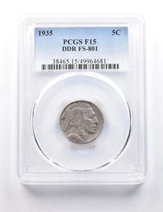 1935 Indian Head Buffalo Nickel DDR FS-801 F15 PCGS *7691 - Picture 1 of 3
