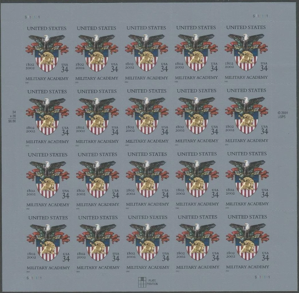 Sheet of 20 stamps - Scott 3560 - 34 cent - Military Acadamy - 2002 - MNH - Image 1 of 1