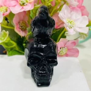 2.8" Natural Obsidian Raven Skull Quartz Crystal Hand Carved Gemstone Reiki 1pc - Picture 1 of 6