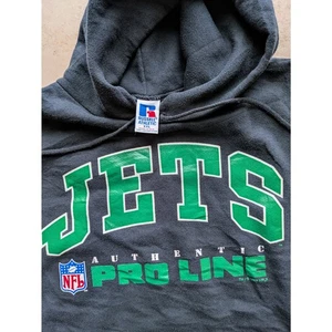 New York Jets 90s RUSSELL logo Hoodie Authentic 2X black kelly NFL Pro Line vtg - Picture 1 of 8