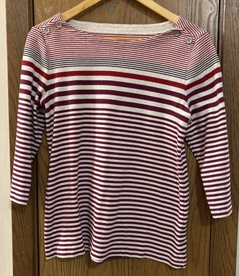 Blusa Croft & Barrow listrada creme manga 3/4 botão tamanho M - Imagem 1 de 4