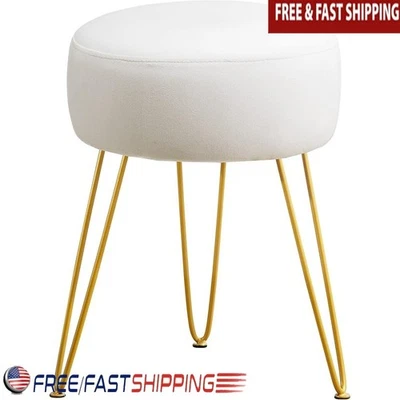 Vanity Stool Round Cushion Compact Design Footrest Multi-Functional Gold Legs US - Image 1 of 4