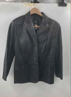 Chaqueta Alfani Mujer Cuero Negro Manga Larga Bolsillos Botón Frontal Talla XL Foto 1 de 4