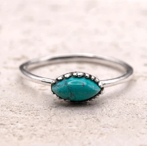 925 Sterling Silber Marquise Türkis Ring Damen Südwesten Boho Schmuck Geschenk - Bild 1 von 6
