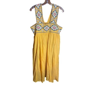 Anthropologie Damen Midi Sommerkleid Medium gelb senf Tribal bestickt - Bild 1 von 11