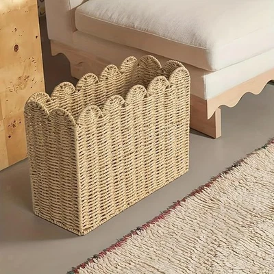 Woven Basket Clothes Hamper Sundries Basket for Magazines Newspaper Bathroom - Image 1 of 4