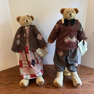 Teddy Tompkins bears Timothy & Molly 1996 w/ stands collectible patchwork plush - Picture 1 of 20