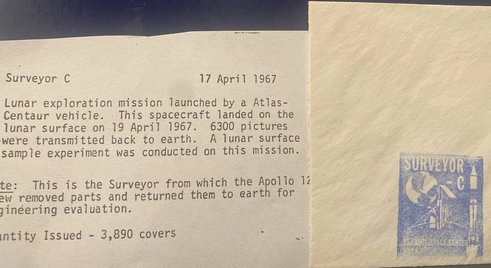 SURVEYOR  Launch Official NASA BLUE Cachet  ; KSC 17 APRIL 1967 + GOODDARD STAMP - Image 1 of 4