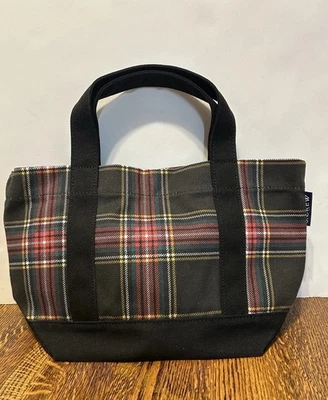 Mini bolso de mano de lona para mujer J.Crew a cuadros negro rojo asas dobles a presión Foto 1 de 4