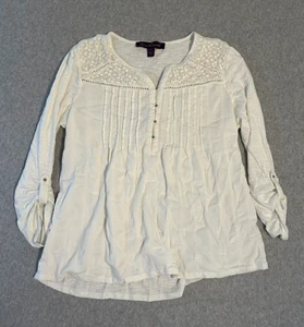 GLORIA VANDERBILT XL White 3/4 Sleeve Peasant Blouse Silver Buttons Boho - Picture 1 of 11