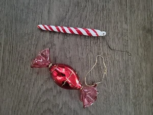 Glass blown hand painted Christmas Wrapped Candy and Peppermint stick VTG - Picture 1 of 3