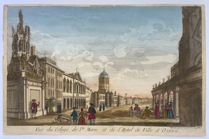 OXFORD 1770 LARGE ANTIQUE OPTICAL VIEW IN COLORS 18TH CENTURY - Picture 1 of 4
