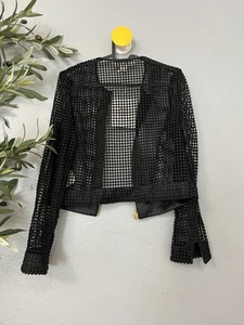 Diane Von Furstenberg Womens Front Zip Chain Lace Jacket Black Size 4 NWT - Picture 1 of 5