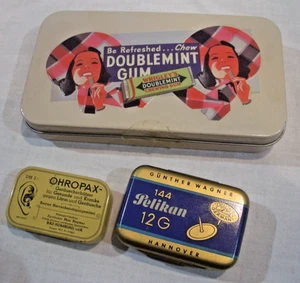 3 Stück Blech Dosen Pelikan 12 G + Ohropax Geräuschschützer + Wrigleys Doublemin - Bild 1 von 13