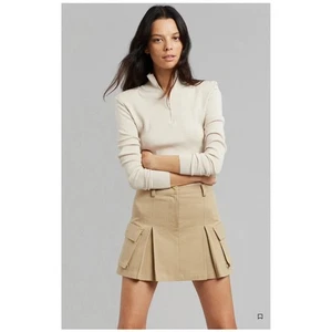 The Frankie Shop Audrey Pleated Cotton Twill Mini Skirt Cargo L Khaki - Picture 1 of 15