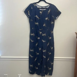ModCloth Zebra Print Jumpsuit Blue Short Sleeve Casual Animal Print - Picture 1 of 8