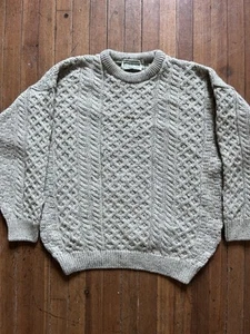 Maglione celtico Aran Crafts XXL lana merino farina d'avena * DIFETTI - Foto 1 di 9