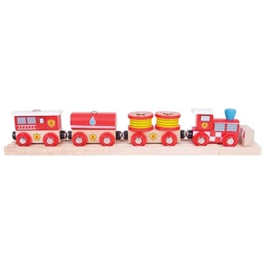 Bigjigs Rail Fire & Rescue Engine & 3 Carriages, Wooden Train Set Accessories - Picture 1 of 3