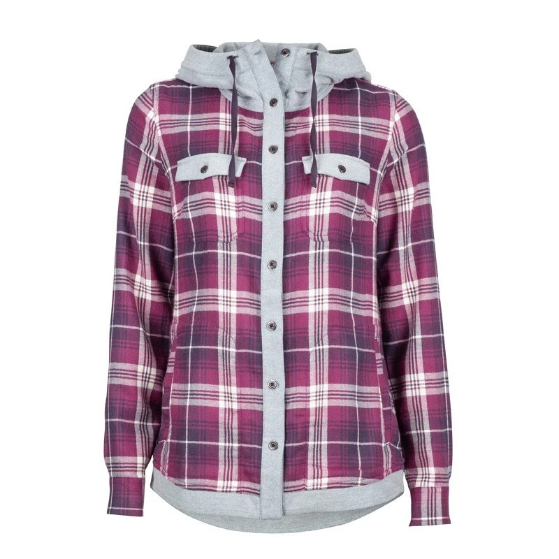 Marmot Reagan Flannel Long Sleeve Women, Hooded Functional Shirt, Red - Image 1 of 1