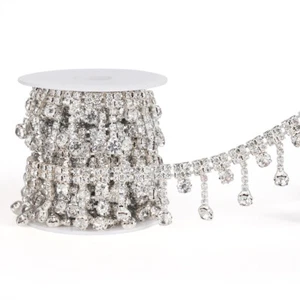 5.9 Feet(1.8m)/roll Glass Rhinestone Trimmings 5mm Crystal Cup Tassel Chains - Picture 1 of 4
