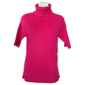 Diane Gilman DG2 Turtleneck Sweater Womens L Pink Half Sleeve Knit Ribbed New - Picture 1 of 10