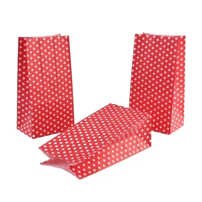 BEDAZZLINBEADS 10 Red & White Polka Dot Mini Lunch Bag Style Gift Bags for Christmas Presents