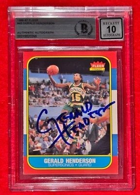 1986 Fleer 45 Gerald Henderson Signed Card Beckett BAS Auto Grade 10 Set Break - Image 1 of 2