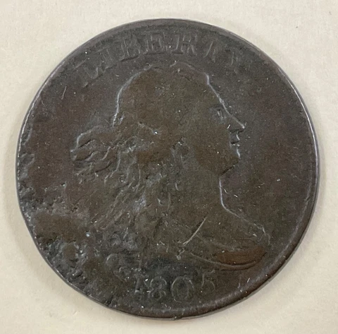 1805 Large 5 Draped Bust 1/2 Cent  C-4 VF DETAILS - Damage Cover