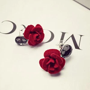 Fashion Red Flower Gray Rhinestone Alloy Earrings Ear Studs Dangle Boho - Picture 1 of 5