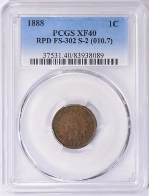 1888 PCGS XF40 RPD (Repunched Date) FS-302 S-2 Indian Cent-Price Guide-$510 - Image 1 of 3