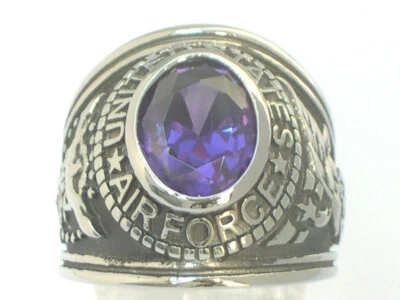 Anillo de acero inoxidable 316 de amatista militar de la Fuerza Aérea de los Estados Unidos para hombre talla 7-15 Foto 1 de 4