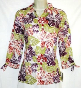 JM Collection Camisa para mujer Top Blanco con estampado floral con botones Talla 6 Nueva con etiquetas - Imagen 1 de 2