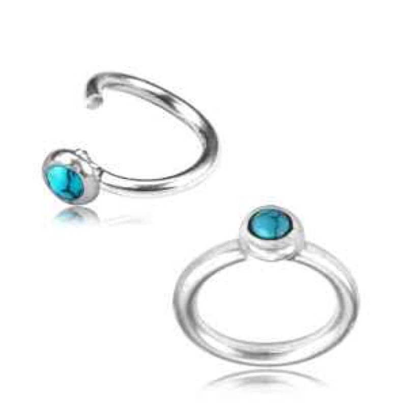 SINGLE 16G STERLING SILVER TURQUOISE NOSE RING TRAGUS EARRING HOOPS HELIX SNUG ! - Image 1 of 1