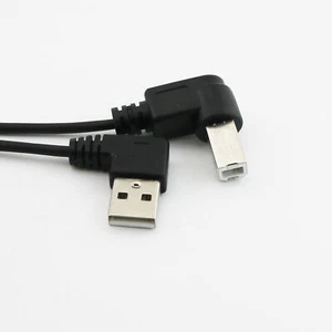 USB 2.0 B Male Right Angle to A Right Angle Male Spiral Coiled Printer Cable 5ft - Picture 1 of 5