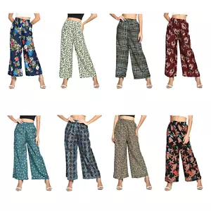 Women's Ultra Soft Cotton Blended Loose Fit Wide Leg Comfy Palazzo Printed Pants - Picture 1 of 17
