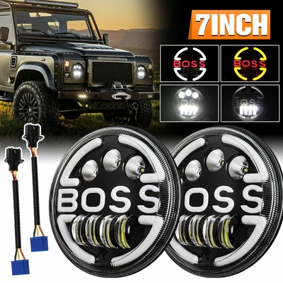 2x 7" Faros LED Rojo DRL Ámbar Señales de Giro para Land Rover Defender 90 y 110 Foto 1 de 4