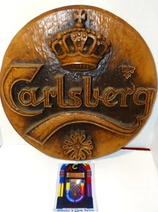 Vintage Carlsberg On Draft 3D Beer Sign Faux Wood Bar 3D Wall Hanging - Picture 1 of 9