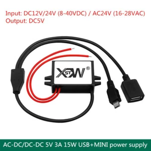 DC 12V/24V to 5V AC 24V to 5VDC 3A 15W USB+MINI female power converter - Picture 1 of 3