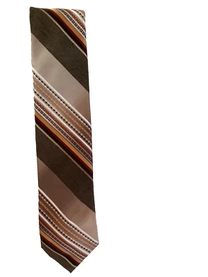 Vintage 1980's John Weitz MAAS Brothers Tan & Brown Striped Mens Tie  3”W - Image 1 of 2